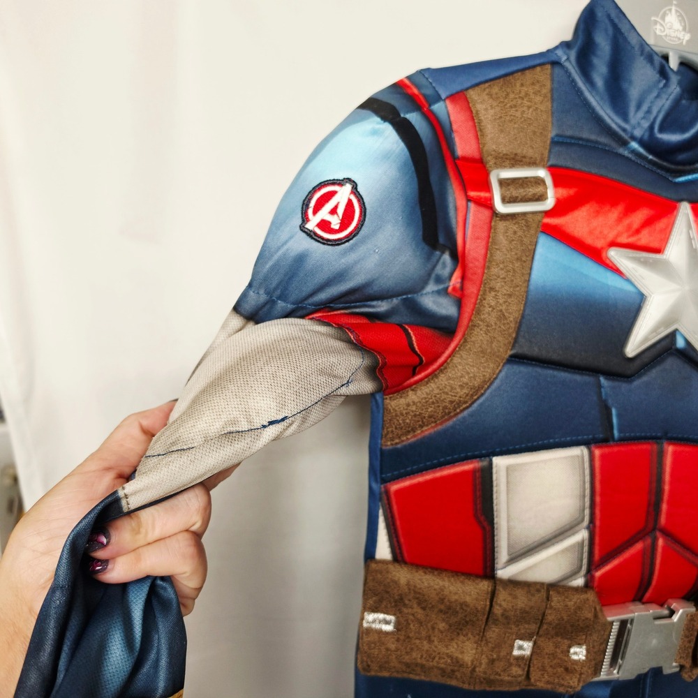 Disney Captain America Costume Kids 5/6 Blue Padded Sound Box Mask Marvel - Picture 4 of 16